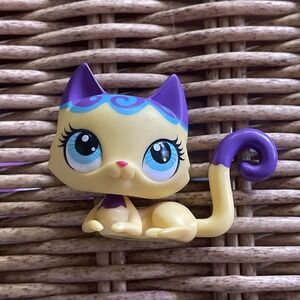 Littlest Pet Shop #3332 Kitty Cat‎ Yellow Purple Swirl Blue Dot Eyes City Pet
